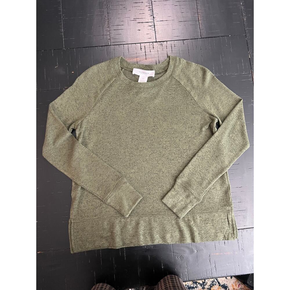 NWT XS Workshop Republic Clothing Olive Green Crewneck Raglan Cozy Sweatshirt - Picture 4 of 5